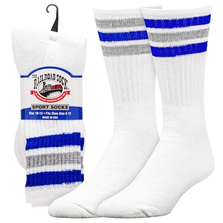 Railroad Sock "Team Spirit" Striped Crew Socks, Blue/Silver, 2PK 1570S BL/SIL