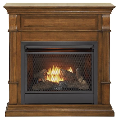 Duluth Forge Ventless Liquid Propane Gas Fireplace With Mantel - 26,000 BTU, Remote Control, Apple Spice Finish DFS-300LR-3AS