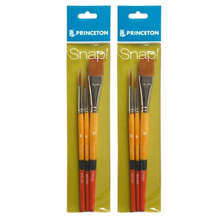 Princeton Snap! Brush Set No. 2, Synthetic Bristles, Short Handle Mixed Media Paintbrush, 3-Piece Set, 2PK P9650SET2