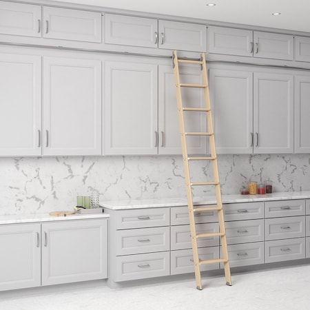 Quiet Glide 8.92 ft. Maple No Wheel Satin Nickel Hook Removable Ladder, 12 ft. Rail QG.330-9MA-12-H.02
