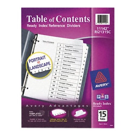 Avery Dividers, Index, Ready, 1-15 15PK AVE11142