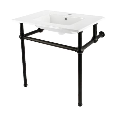 Kingston Brass 31" Ceramic Console Sink with Brass Legs, 1-Hole, White/Matte Black KVBH312270