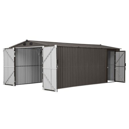 Sunjoy 10 ft. x 20 ft. Outdoor Storage Shed, Carport, Tan A110006602