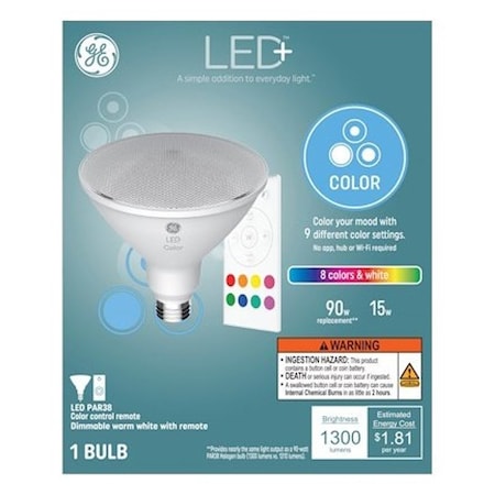 Ge Flood Light, PAR38 Lamp, 90 W Equivalent, Medium Lamp Base, Full Spectrum Light, 2700 K Color Temp 93128353