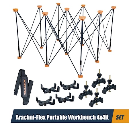 Powertec Arachni Flex Portable Workbench 4x4ft Collapsible Workstand - 3500 lbs Capacity 36 Inch Work Height 71927