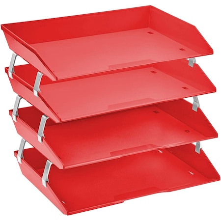 Acrimet Facility 4 Tier Letter Tray Side Load Letter Size Desktop File Organizer Plastic Solid Red 256.VM