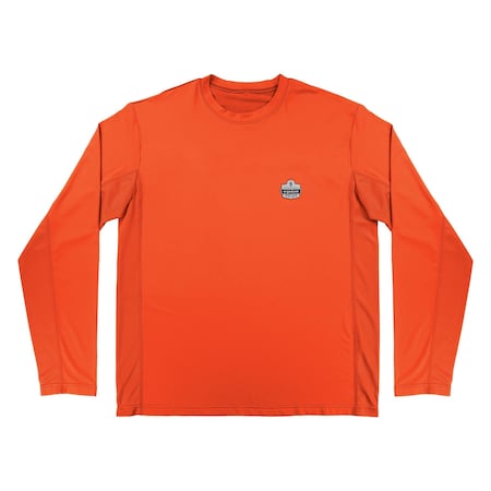 Ergodyne Cooling Long Sleeve T-Shirt, Main body: 92% polyester, 8% spandex, Mesh: 100% polyester, Orange, L 6689