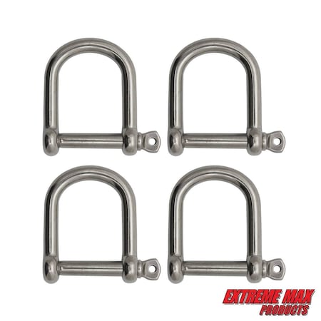 Extreme Max 3006.8228.4 BoatTector Stainless Steel Wide D Shackle - 5/16", 4-Pack 3006.8228.4