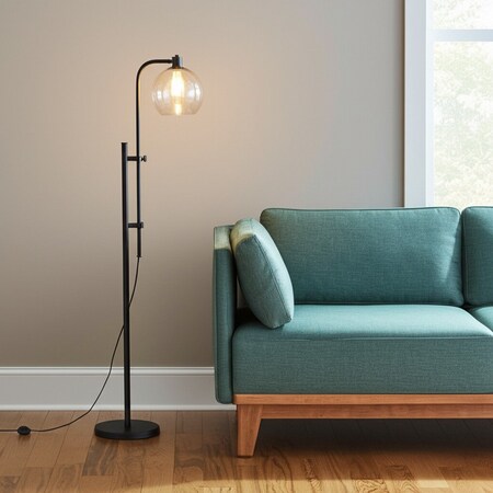 Homeroots 68" Black Adjustable Reading Floor Lamp With Clear Seeded Glass Globe Shade 523414