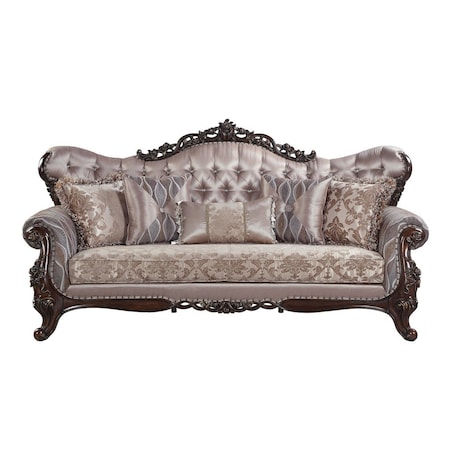 Homeroots 92" Champagne Imitation Silk Damask Sofa And Toss Pillows 491292
