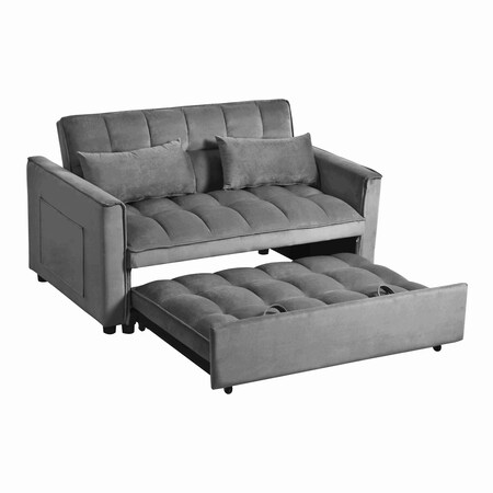 Homeroots 73" Gray Velvet Sleeper Sleeper Reclining Sofa With Toss Pillows 721466