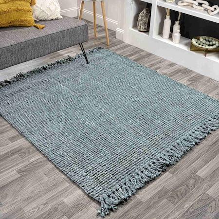 Jonathan Y Pata Hand Woven Chunky Jute with Fringe Light Blue/Gray 6 ft Square Area Rug NRF103B-6SQ