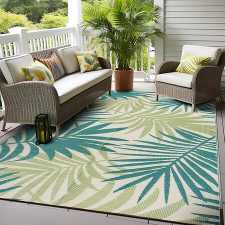 World Rug Gallery Modern Floral Reversible Plastic Area Rug 6 ft x 9 ft Green 6053GREEN6X9