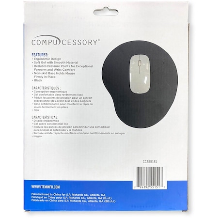 Compucessory Gel Mouse Pads9"X10"BlackGel CCS55151