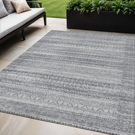 Homeroots 5' X 8' Gray And Silver Striped Washable Indoor Outdoor Area Rug 631498
