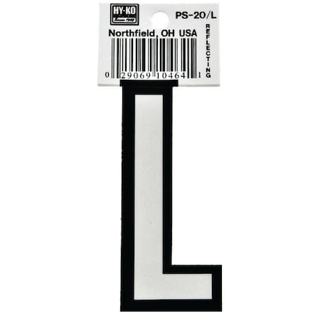 Hy-Ko Reflective Letter, Character: L, 3-1/4 in H Character, Black/White Character, Vinyl PS-20/L