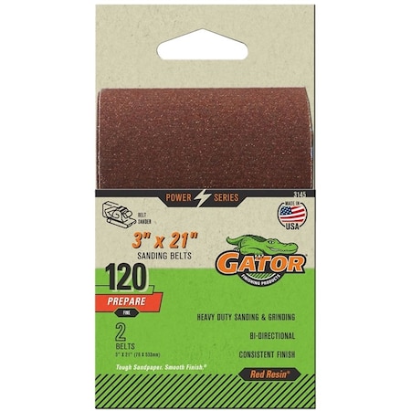 Gator Sanding Belt, 3 in W, 21 in L, 120 Grit, Fine, Aluminum Oxide Abrasive 3145