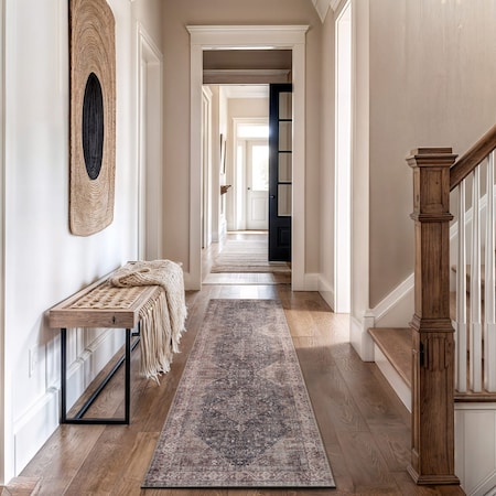 World Rug Gallery Charcoal Flatweave Rug - Traditional Pattern, Washable and Easy to Maintain 2 ft 6 in x 8 ft Runner WR172CHARCOAL26X8