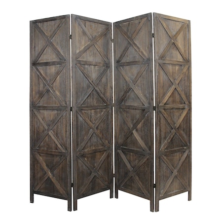 Homeroots 79" Brown Solid Wood Folding Four Panel Screen Room Divider 415090