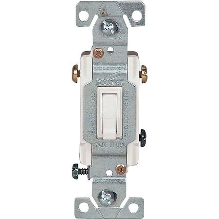 Eaton Wiring Devices Toggle Switch, 15 A, 120 V, Polycarbonate Housing Material, White 1303-7W