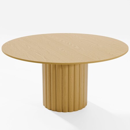 Homeroots 60" Brown Solid Wood Pedestal Base Round Top Dining Table 720990
