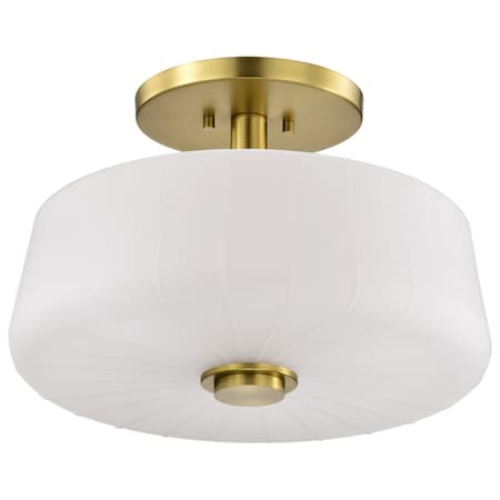 Nuvo Lune, 3 Light Semi-Flush, Vintage Brass Finish, Etched White Glass 60/8239