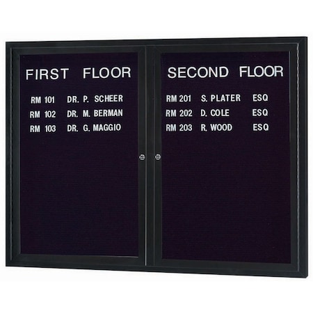 Aarco Outdoor Enclosed Directory w/ Al Frame, Powder Coated Black, Letter Panel is Black Vinyl, 48''Hx60''W OADC4860BK