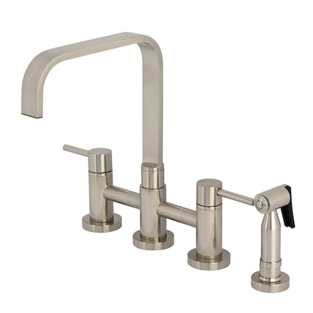 Kingston Brass Bridge Kitchen Faucet with Brass Sprayer, Brushed Nickel KS8258DLBS