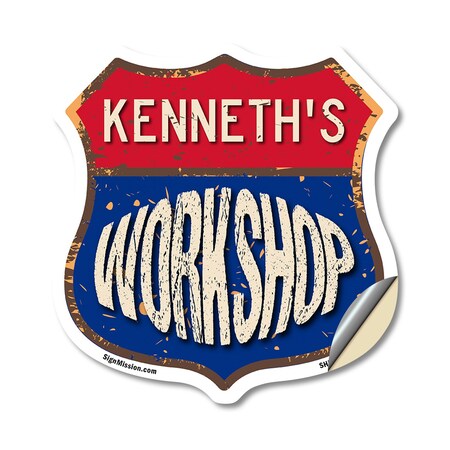 Signmission Kenneth's Workshop, 18 Inch X 18 Inch, Vinyl Decal SHI-D-18-489-KENNETH