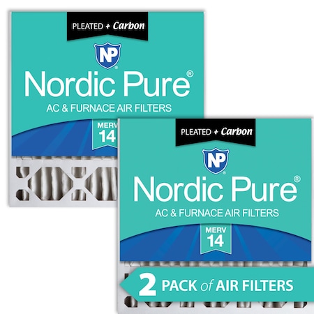 Nordic Pure 20x20x5 Plus Carbon Pleated Air Filter, High Capacity, MERV 14, 2 PK 20x20x5HM14+C-2