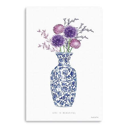 Homeroots 24" x 16" Blue and White Life Floral Vase Canvas Wall Art 399087