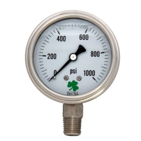 Zenport Glycerin Liquid Filled Pressure Gauge, Stainless Steel, 0-1000 PSI SSLPG1000