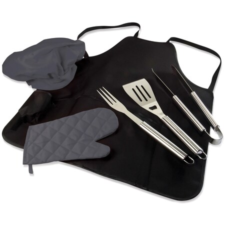 Picnic Time Family Of Brands BBQ Apron Tote Pro Grill Set, Black with Gray Accents 635-88-179-000-0
