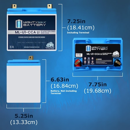 Mighty Max Battery ML-U1-CCALI U1 Lithium Battery for Lawn Mower & Tractor, 12V 400 CCA LiFePO4 MAX4174221