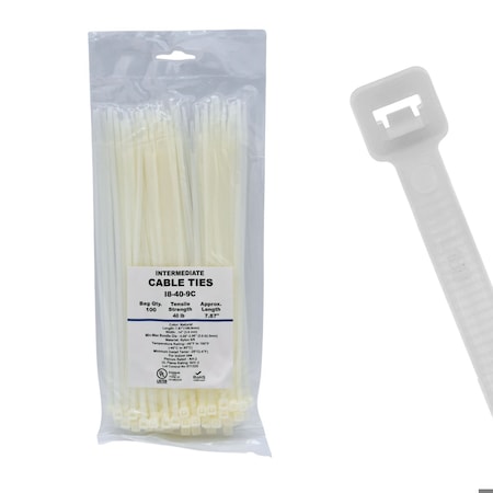 Cable Ties Unlimited Cable Tie, 8 in L, 40 lb Strength, 2.2 in Max Bundle Dia, Nylon 6/6, Natural, 100PK I8-40-9C