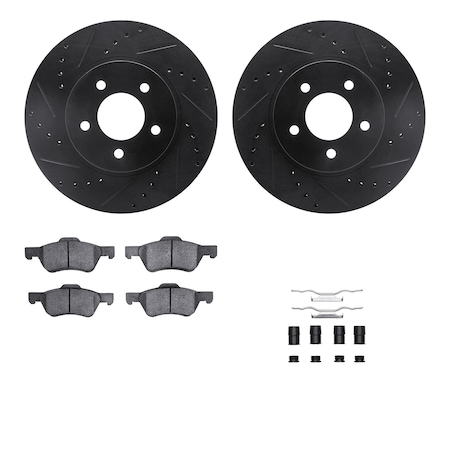 Dynamic Friction Co DFC Brake Rotor - Dimpled & Slotted - Black w/5000 Brake Pads & HW Kit 8512-54170