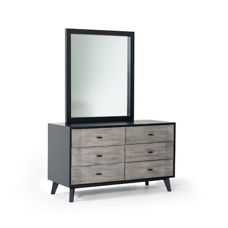 Homeroots 40" Black Ash Veneer Rectangle Wall Mounted Dresser Mirror Engineered Wood Framed 483381