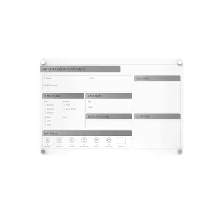 Ghent Changeable Patient Room Glassboard, Non-Magnetic, 18''H x 24''W Horizontal Orientation GRPHMYRNFM11P-18-12H