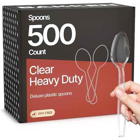Bakkenmaster Disposable Cutlery Set Heavy-Duty BPA-Free Plastic Spoons, Reusable and Heat-Resistant, 500PK BK-500CS