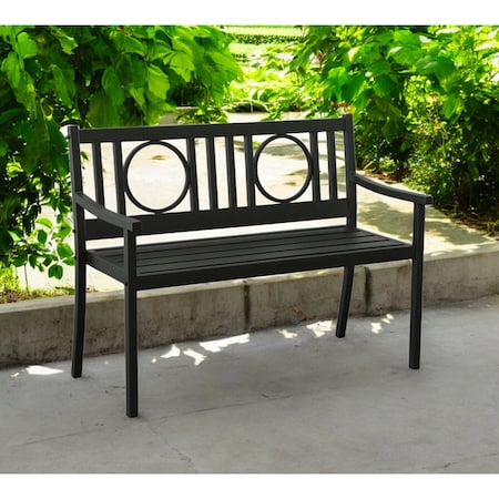 Homeroots 45" Black Metal Geometric Back Garden Patio Bench 611609
