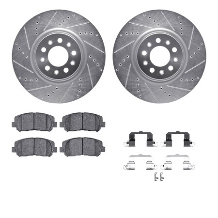 Dynamic Friction Co DFC Brake Rotor - Drilled & Slotted - Silver- Heavy Duty Brake Pad includes Hardware 7412-42015