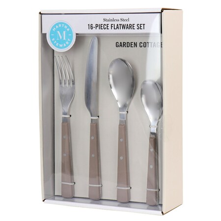 Martha Stewart Garden Cottage 16 Piece Stainless Steel Flatware Set in Taupe 129077.16