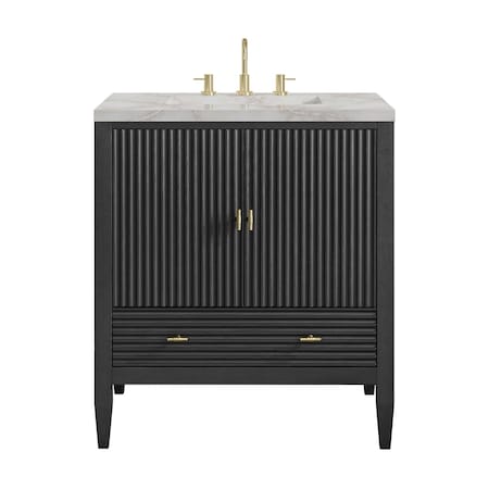 James Martin Vanities Myrrin 30" Single Vanity, Carbon Oak w/ 3 CM Victorian Silver Silestone Top 485-V30-CBO-3VSL