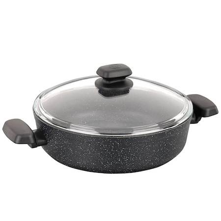 Korkmaz Ornella Non Stick 10 Inch 3.5 Liter Low Casserole with Lid in Black A1344