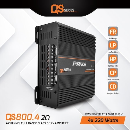 Prv Audio 4 Channel Full Range Car Audio Amplifier 4 x 220 watts TRUE RMS certified QS800.42OHM