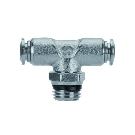 Usa Industrials Push to Connect Tube Fitting, Nickel Plated Brass w/ Metal Release Ring, Male Branch Tee ZUSA-TF-PTC-NPBR-542