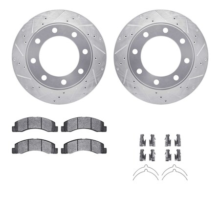 Dynamic Friction Co DFC Brake Rotor - Drilled & Slotted - Silver- Heavy Duty Brake Pad includes Hardware 7412-54062