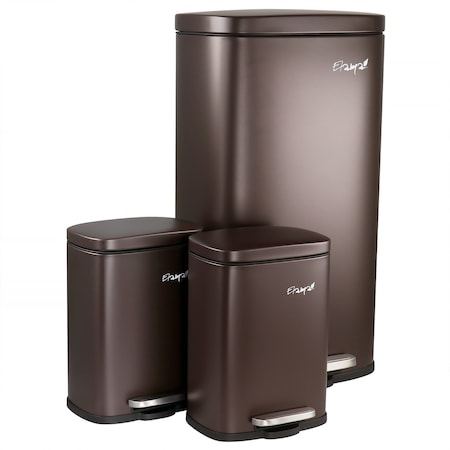 Elama 3Pc 8 Gallon and 1.3 Gallon Stainless Steel Step Trash Bin Set with Slow Close in Matte Bronze EL-H8-30L-3