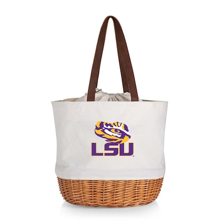 Picnic Time Family Of Brands NCAA LSU Tigers Coronado Canvas and Willow Basket Tote - Picnic Bag 203-00-187-294-0
