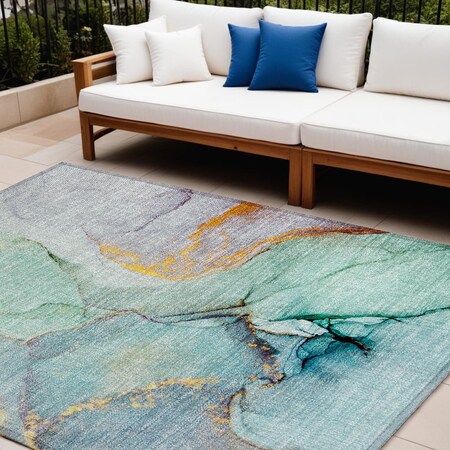 Homeroots 9' X 12' Teal Abstract Washable Non Skid Indoor Outdoor Area Rug 559719